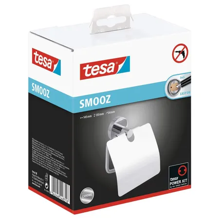 tesa Smooz WC Papier-Rollenhalter mit Deckel, verchromt, ohne Bohren