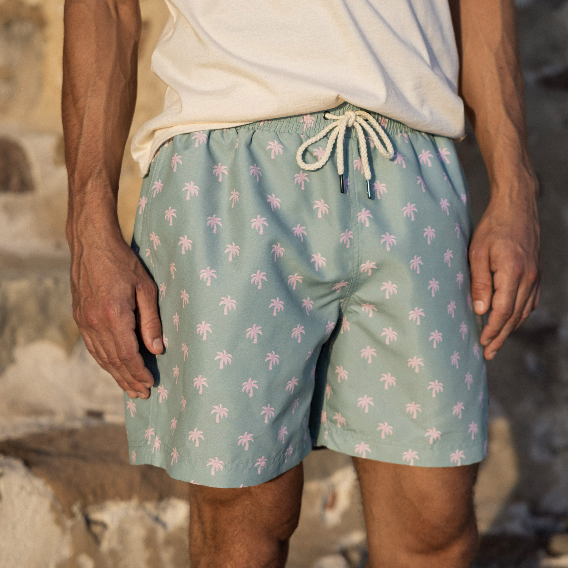 Maillot de bain vert clair & rose polyester recyclé - modèle mimizan