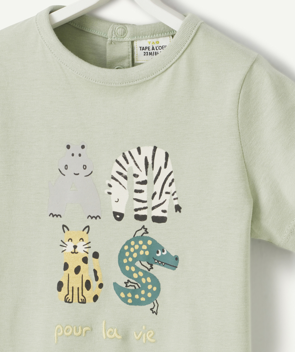 T-SHIRT BÉBÉ GARÇON EN FIBRES RECYCLÉES VERT AVEC ANIMAUX