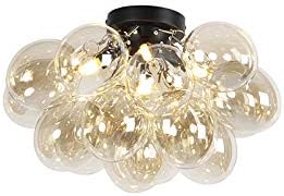 Qazqa - Design Deckenleuchte I Deckenlampe I Lampe I Leuchte schwarz mit Braunglas 4-flammig Lampen - Uvas I Wohnzimmer I Schlafzimmer - Kugel I Kugelförmig - LED geeignet G9