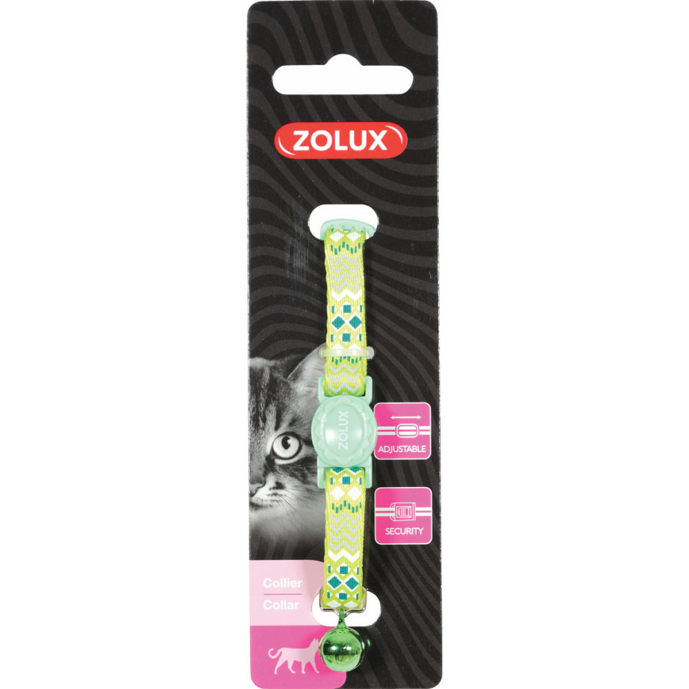 Collier ethnic nylon réglable de 17 à 30 cm vert pour chat