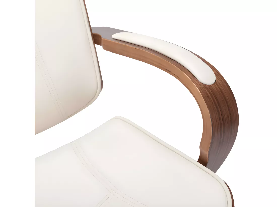 Chaise de bureau avec appuie-tête Crème Similicuir et bois