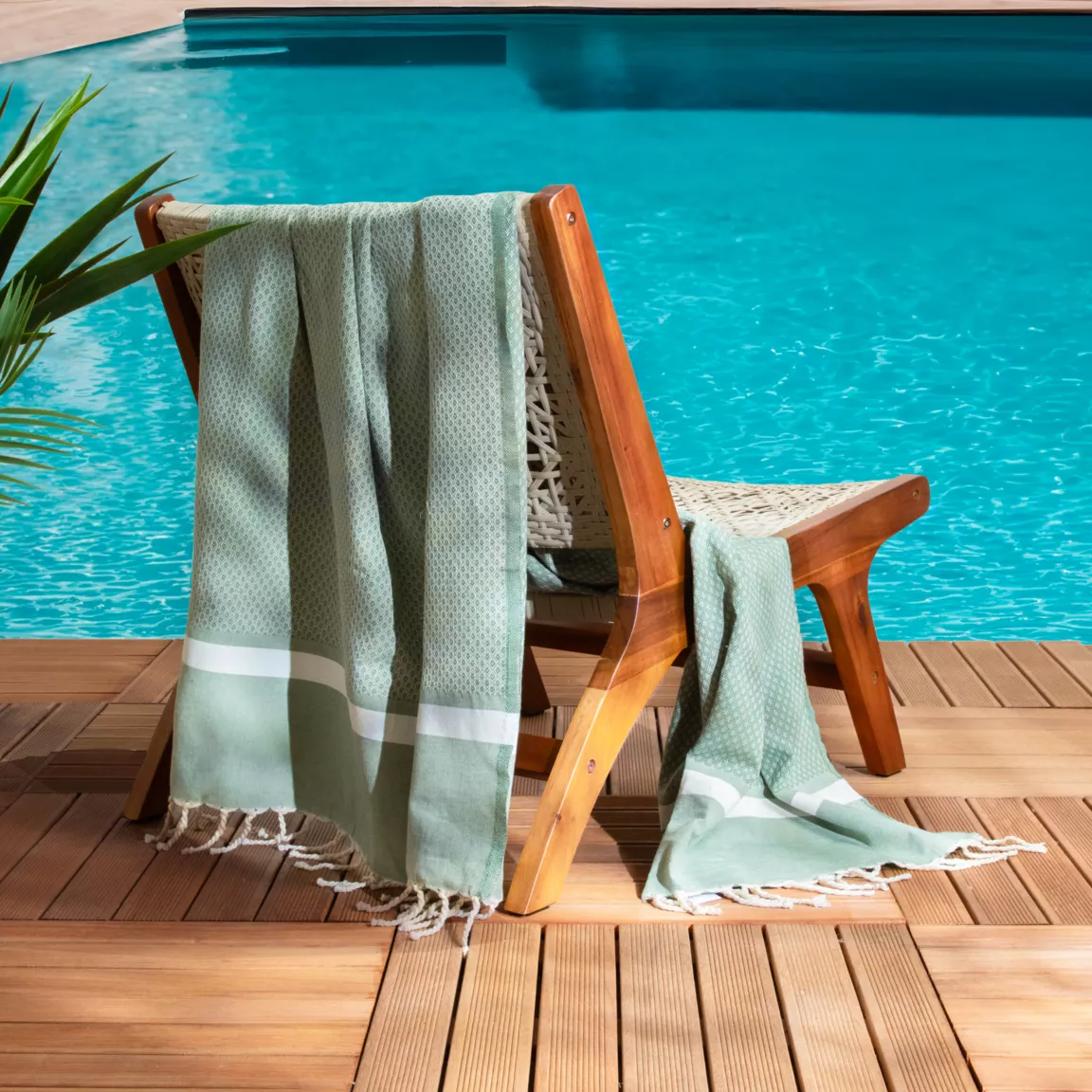 Fouta coton recyclé (100 x 200 cm) Selma Vert kaki