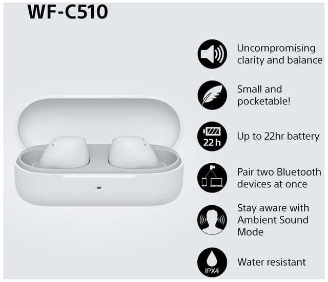Sony WF-C510 true wireless in-ear høretelefoner (hvid)