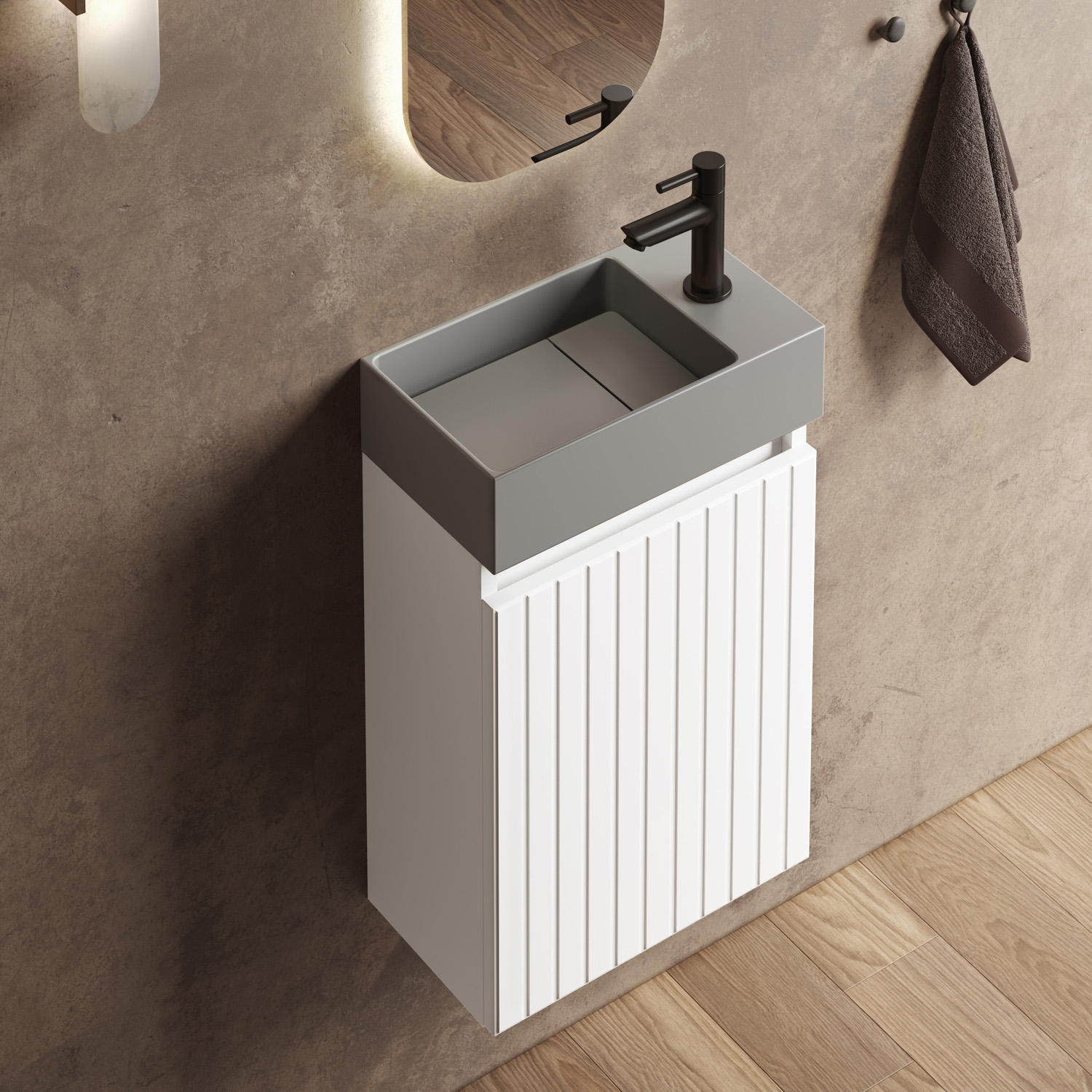 Fontana Itsie toiletmeubel mat wit ribbelfront 40cm met fontein in mat grijs