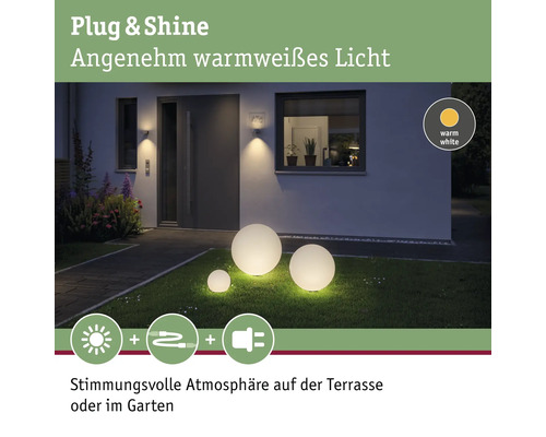 Paulmann Plug & Shine Globe Light Object IP67 2.8W 160 lm 3000 K Ø 20 cm Bol Wit 230/24 V