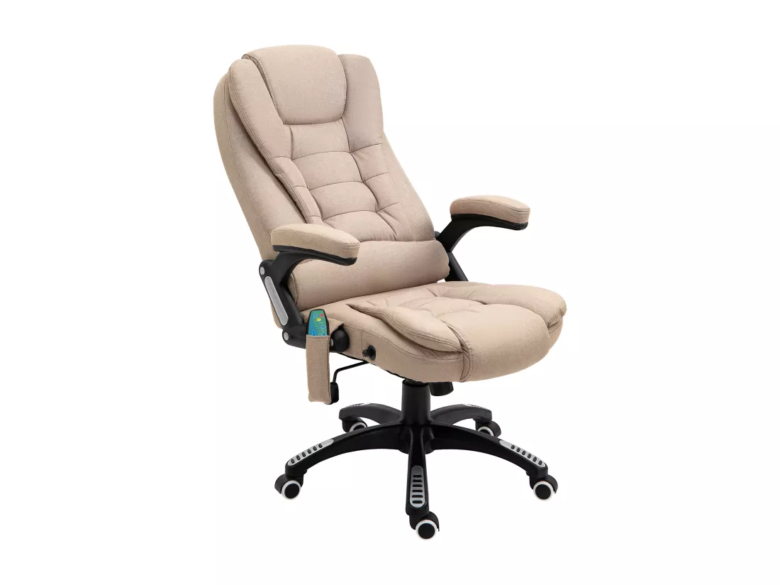 Fauteuil de bureau direction massant chauffant hauteur réglable dossier inclinable toile de lin beige