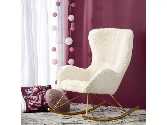Rocking chair en tissu bouclé avec piètement en métal doré URIELL