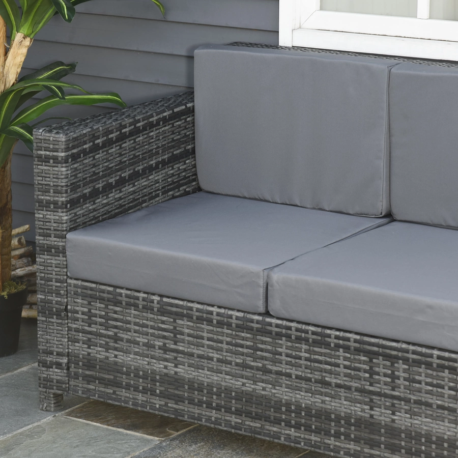 Outsunny 3 - Sitzer Rattansofa mit Kissen grau