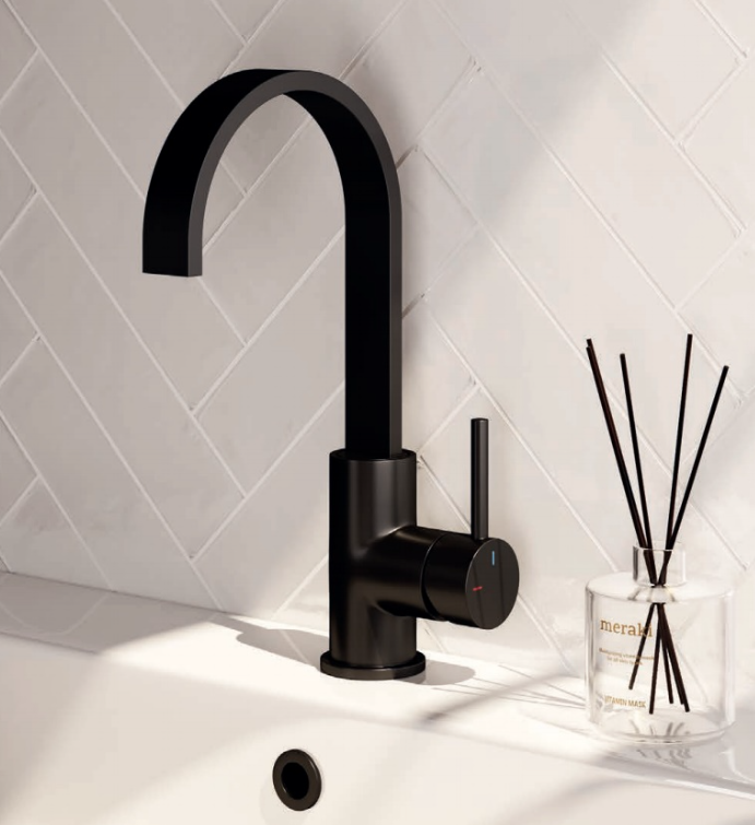Brauer Black Edition ColdStart wastafelkraan hoog met draaibare platte uitloop model A zwart mat
