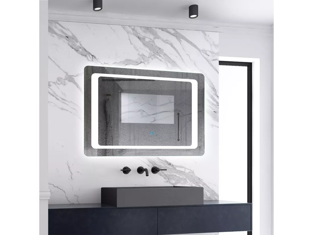 Miroir de salle de bain lumineux l.80 x H.60cm avec Anti-buée, Mural Miroir 6000k