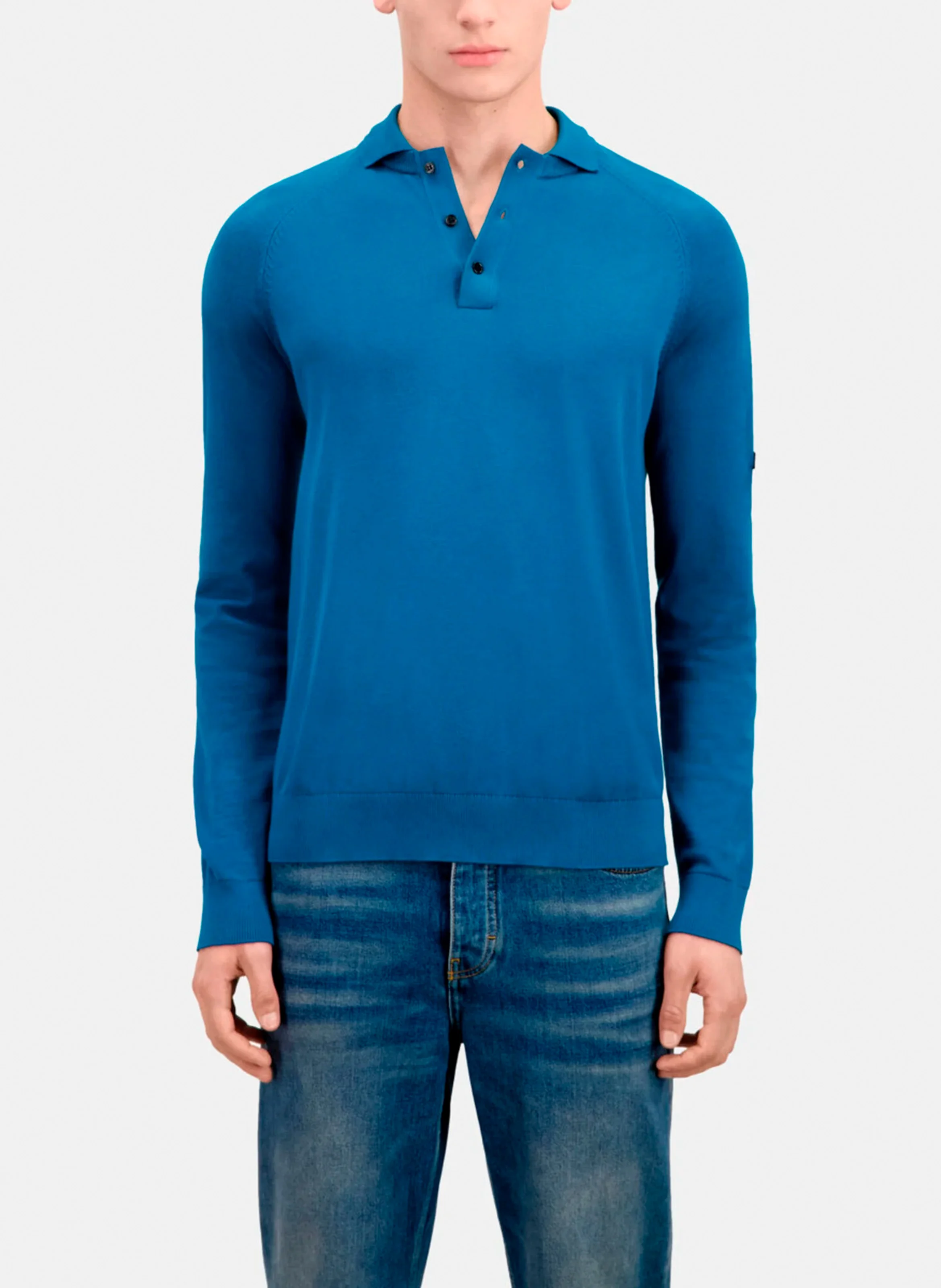 Polo regular-fit à manches longues| Bleu