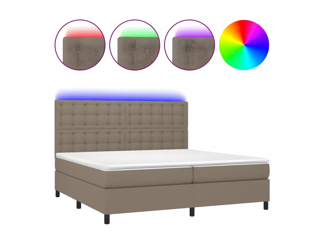 Sommier tapissier et matelas et LED Taupe 200x200 cm Tissu