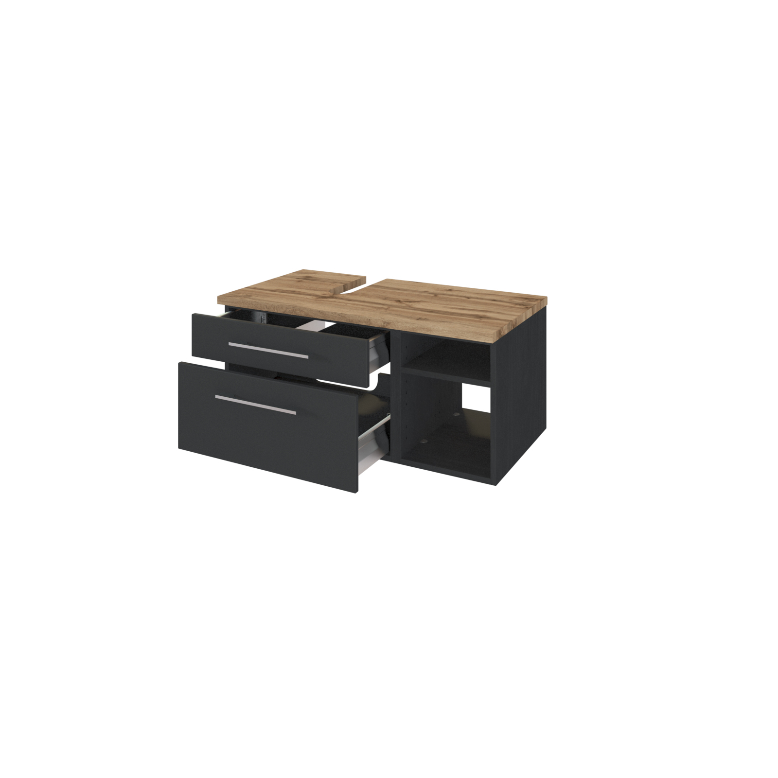 Unterbeckenschrank DAVOS - grafitgrau - Wotaneiche - 90 cm breit - links