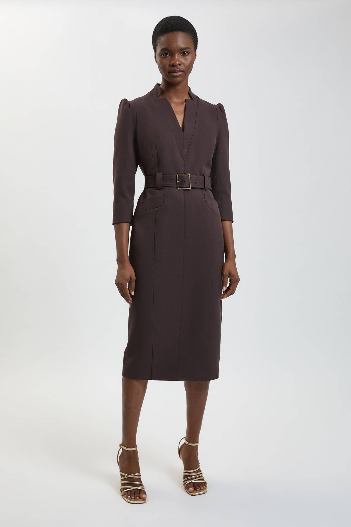 KarenMillen Robe Midi Forever en Crêpe Structurée Ceinturée