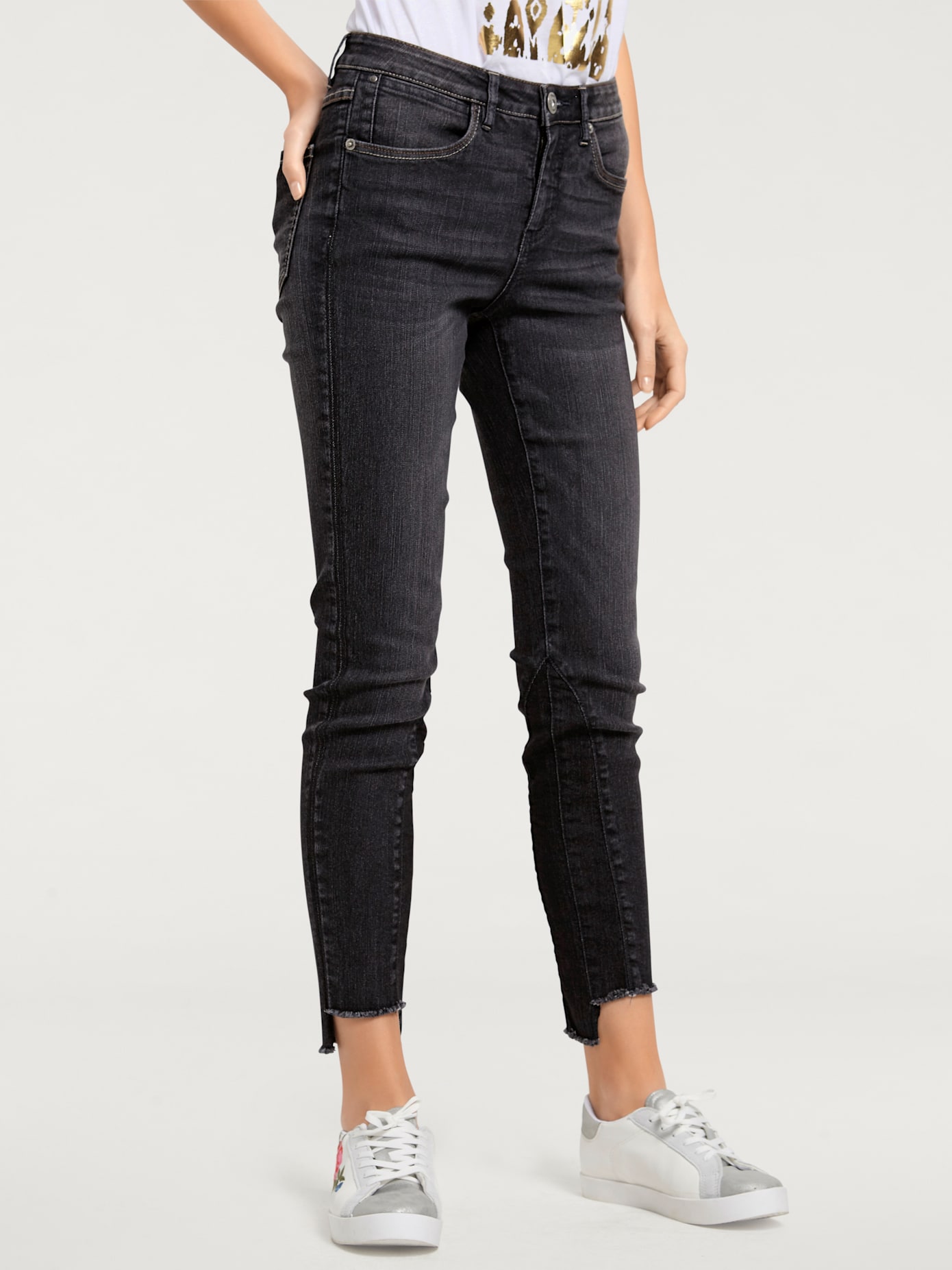 Jeans effet ventre plat longueur 7/8