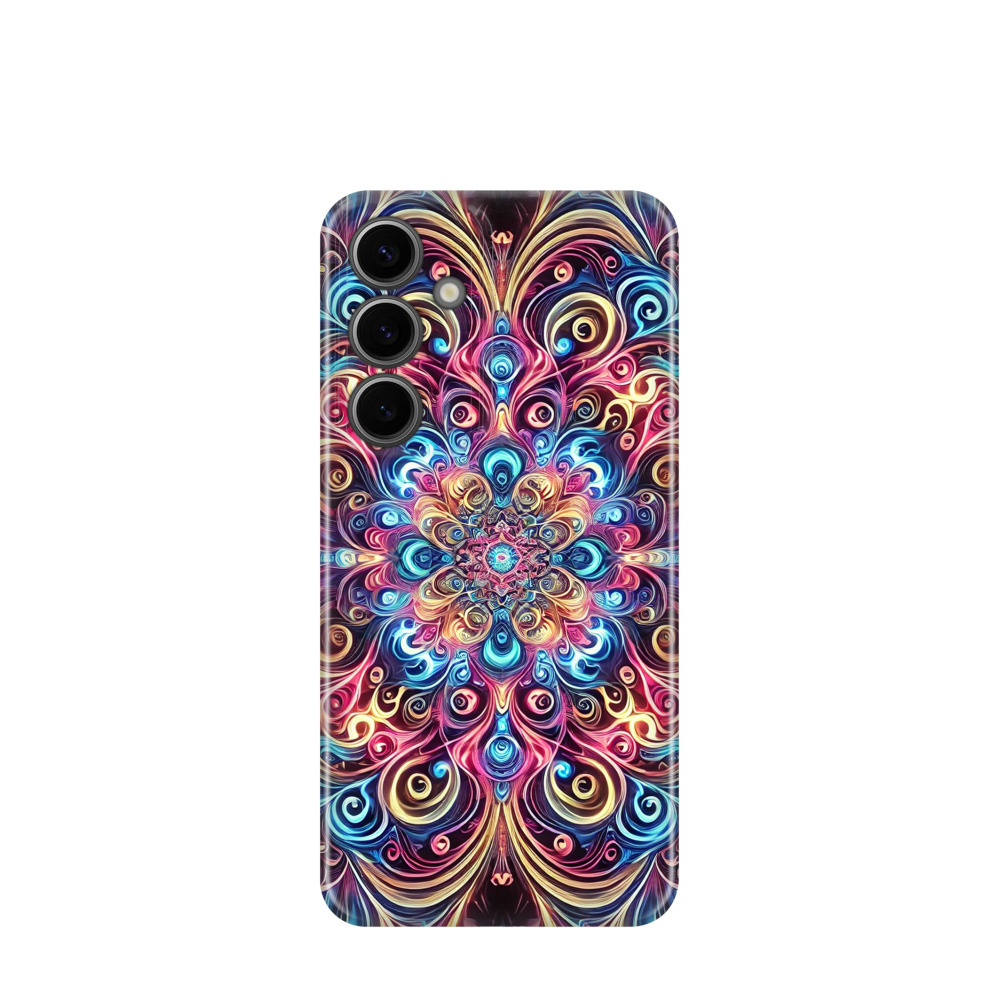 Samsung Galaxy S24 Plus Kunststoff Hülle Neon Mandala - Blau / Gelb / Rot