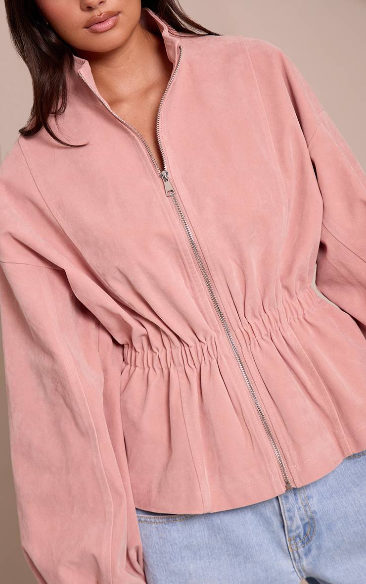Rose Veste En Synthétique Cintrée À La Taille