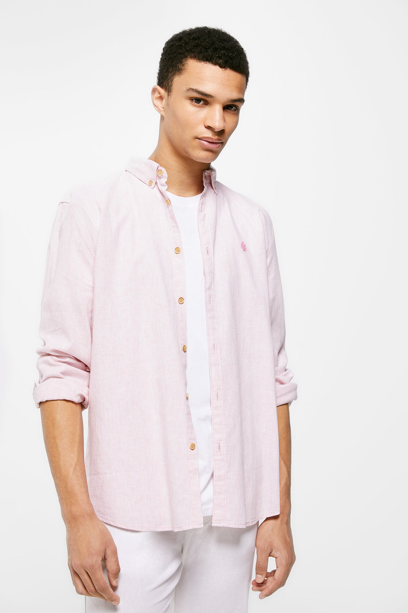 Camisa de linho Rayas - rosa
