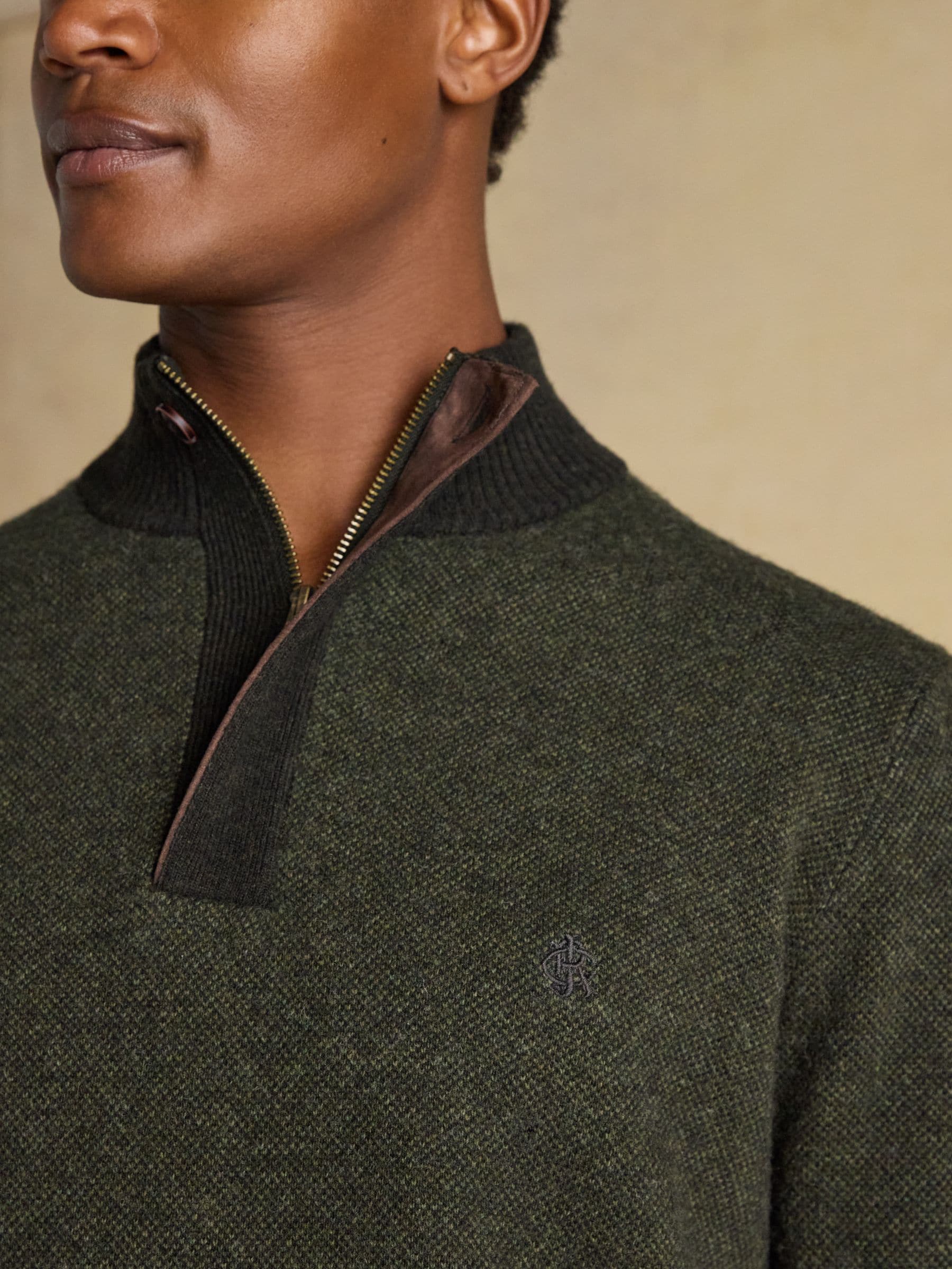 Donkergroen - Joules Highland Wool-Rich Button Quarter Zip Jumper