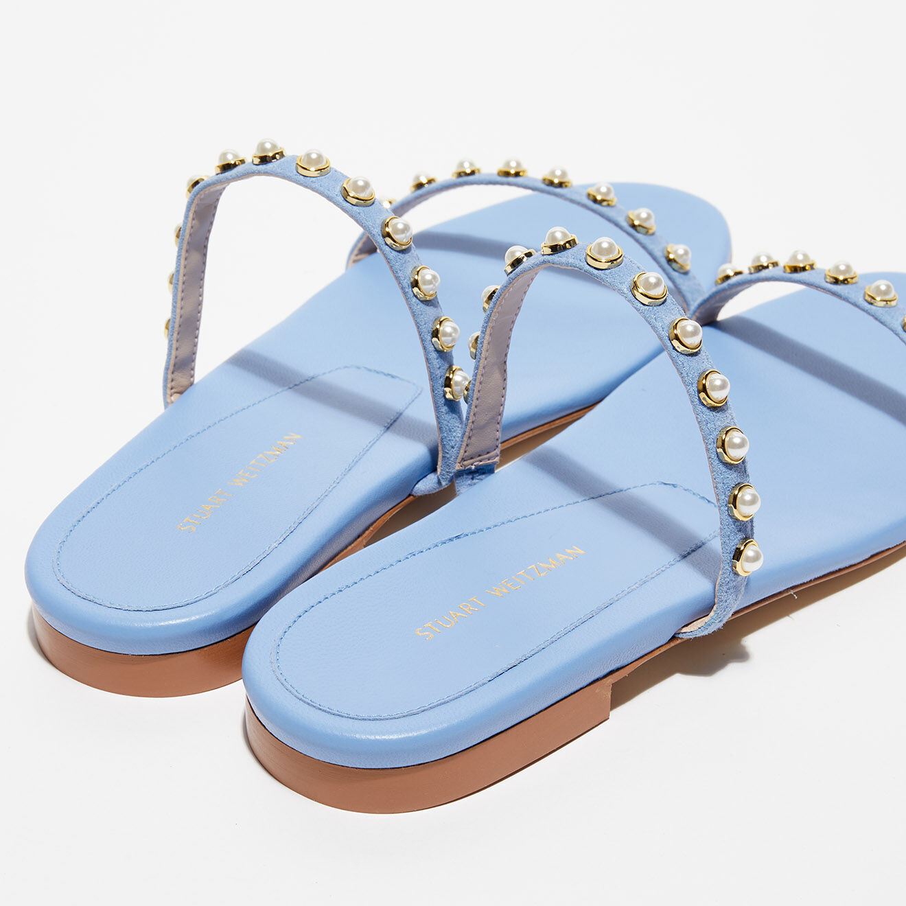 Stuart Weitzman Sandales en Velours de Cuir Ameliese Pearl bleues
