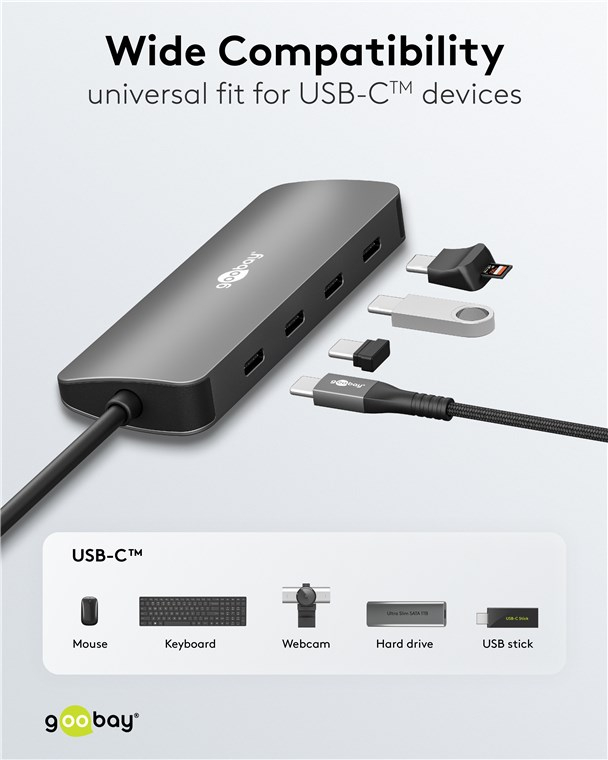 Slim 4-Port USB-C Multiport Adapter HUB 4x USB-C 3.2 / 10 Gbit/s (76565) - Hellgrau