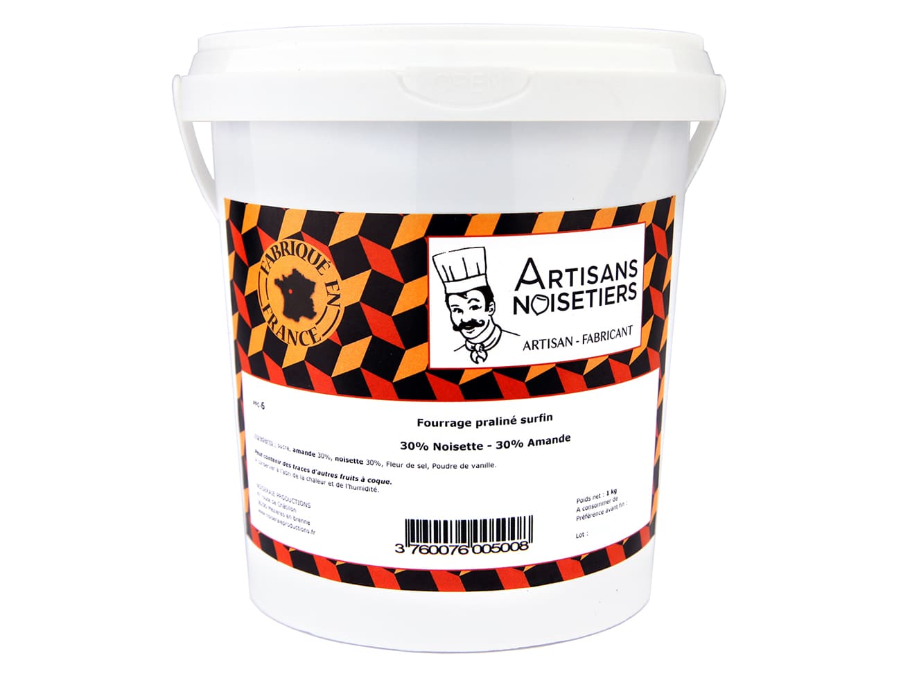 Praliné amandes noisettes lisse 60% - 1 kg - Noiseraie
