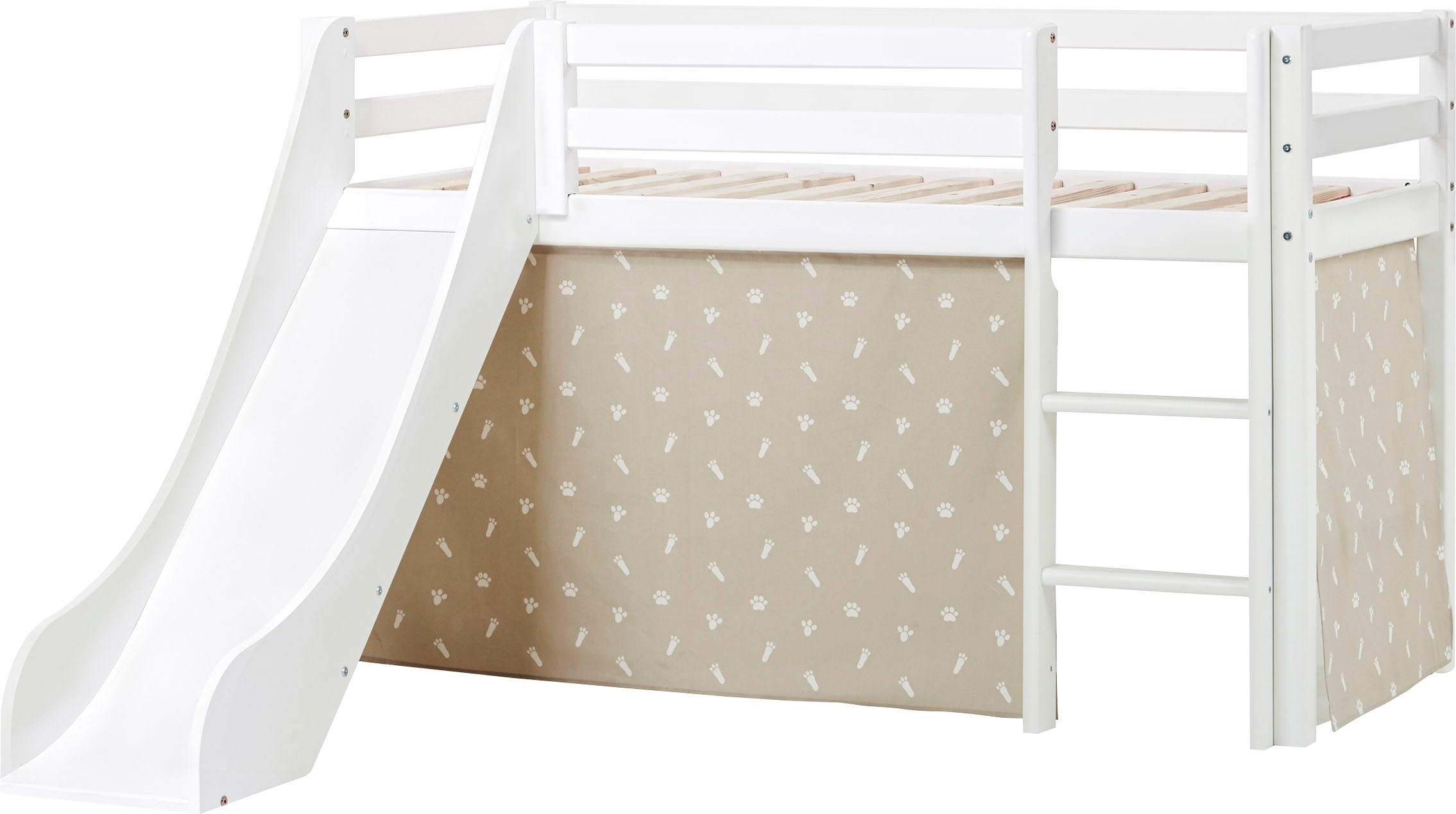 Hoppekids Hochbett »«Pets Silbergrau»« Rutsche & Vorhang Grau und viel Auswahl