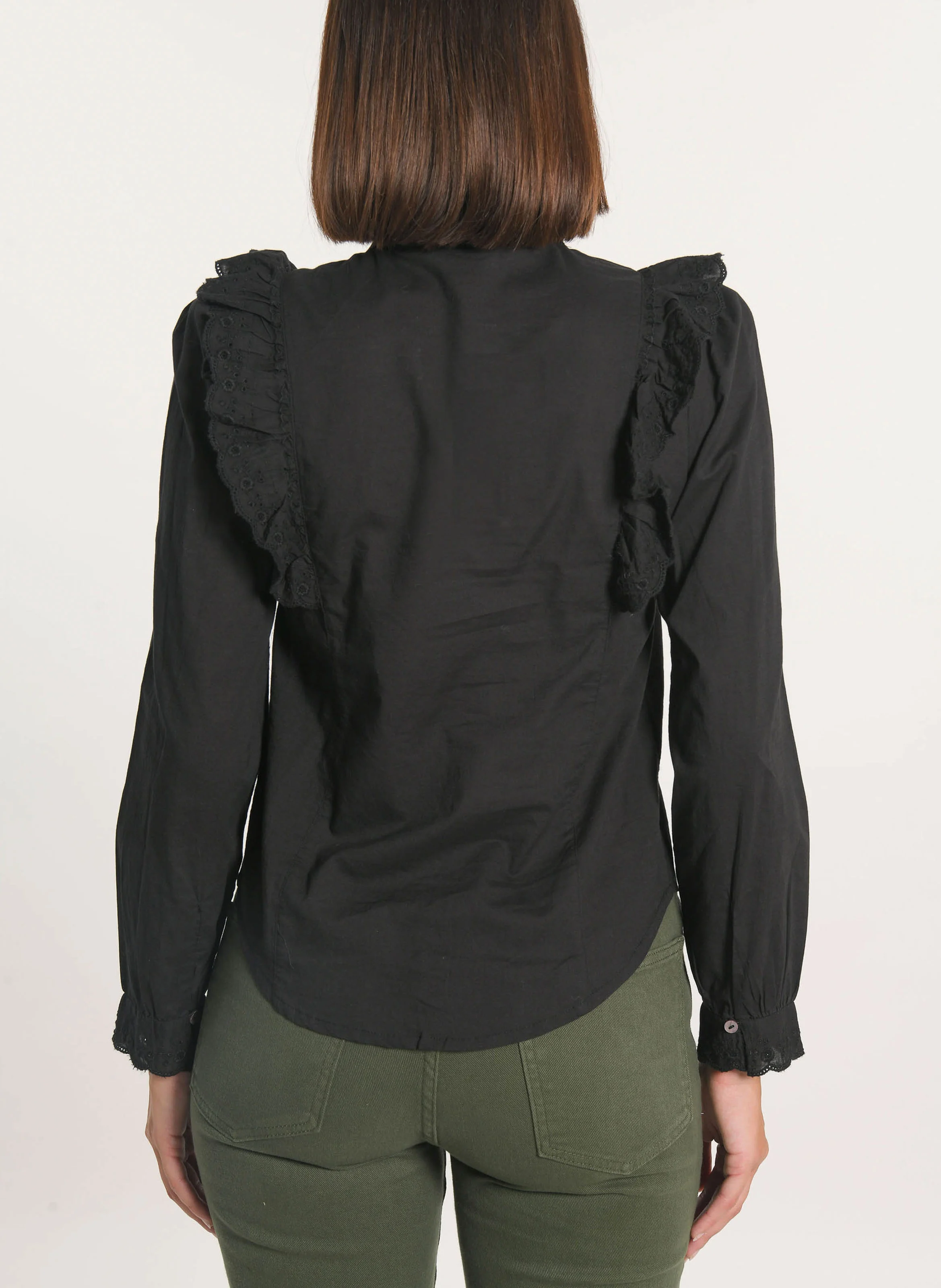EMMA - Chemise à volants en coton| Noir