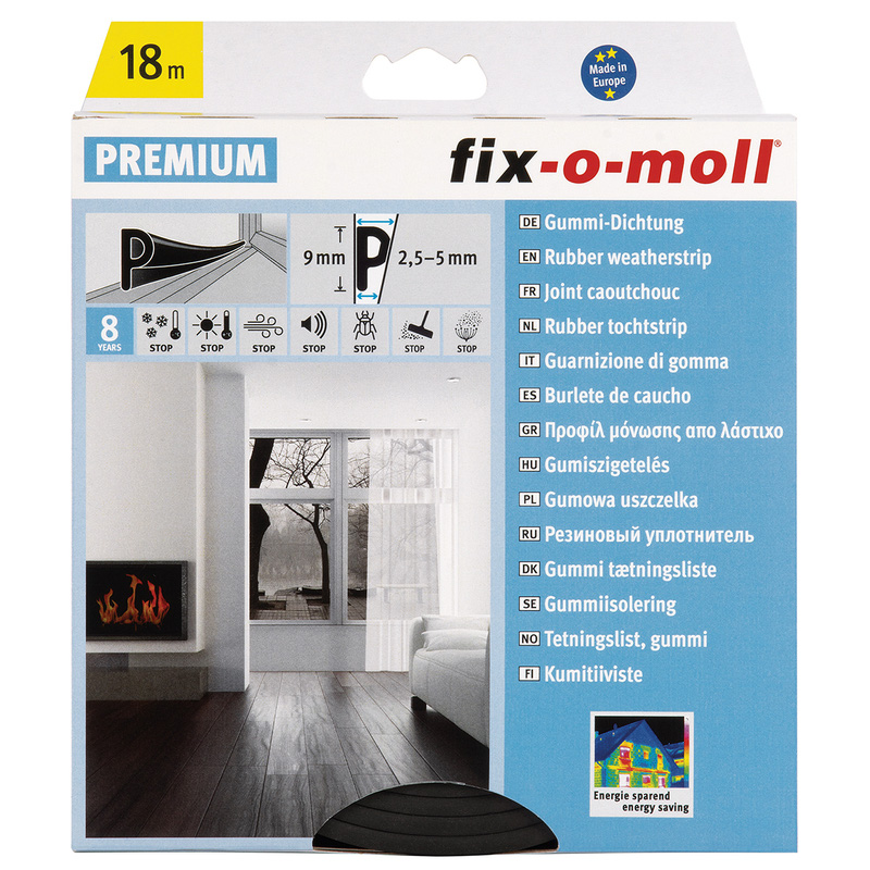 Fix-o-moll tochtband zelfklevend P 9x5,5mm 18m zwart