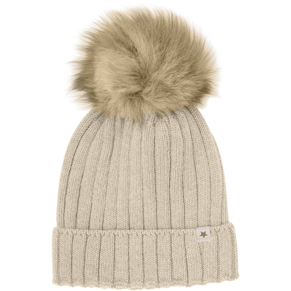 Køb Huttelihut Sand Melange Hue Strik Alpaca Pompom