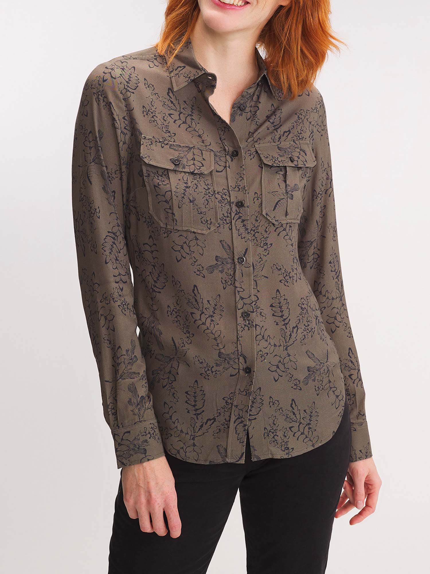 Chemise Femme Motif Floral Kaki