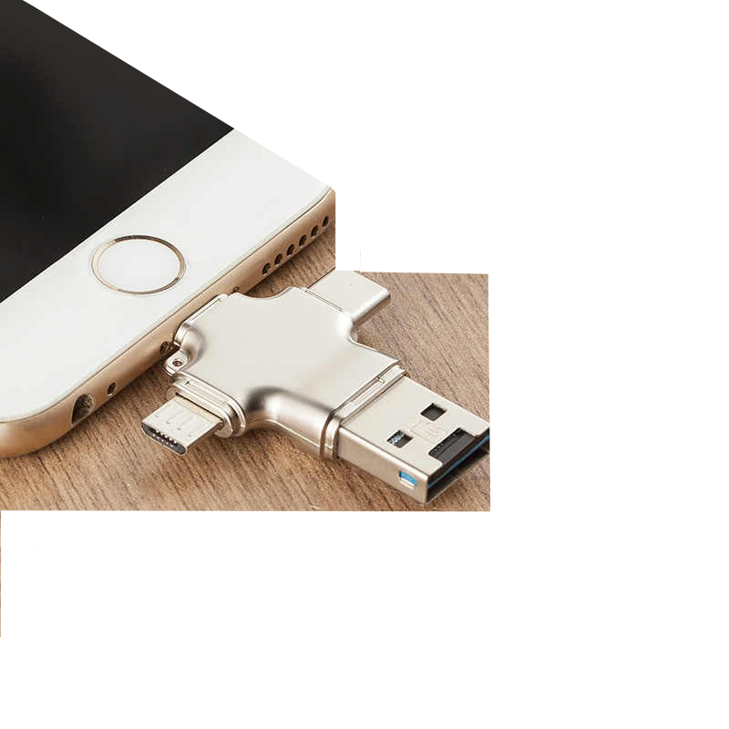 4in1 USB 3.0 Mini Kartenlesegerät Card Reader Lightning / Micro USB / USB C / Micro SD - Silber