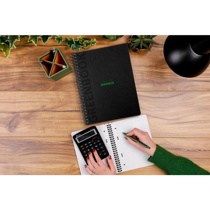 Greenbook cahier recyclé et recyclable en carte rigide 715 g/m2 - A5+ 16 x 21 cm 160 pages Ligné perforation 6 trous - Papier Clairefontaine recyclé 90 g/m2 - Noir - New - Noir