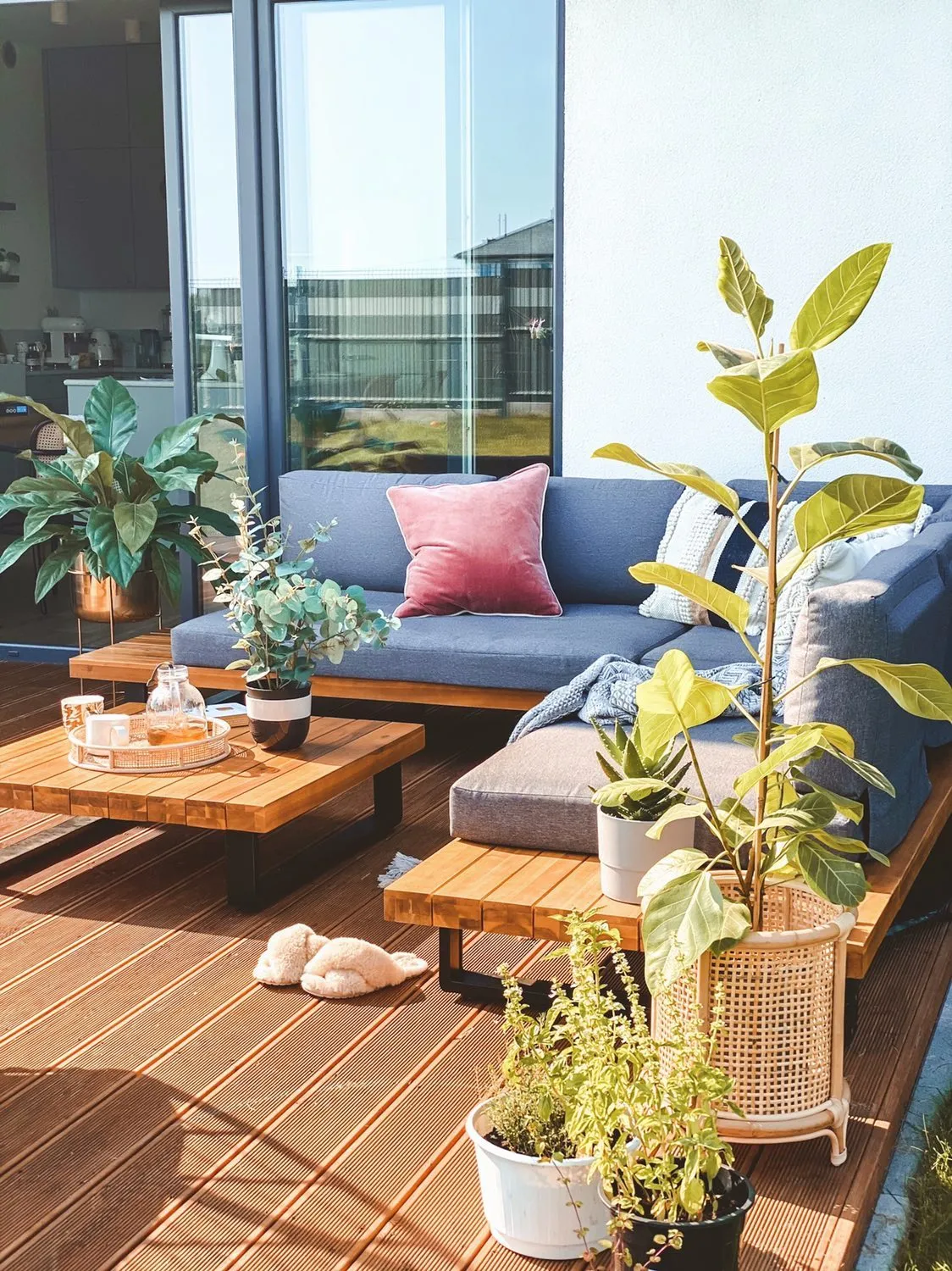 Tuin hoekloungeset met tafel 5-zits MYKONOS rechtszijdig Gecertificeerd acaciahout Donkergrijs