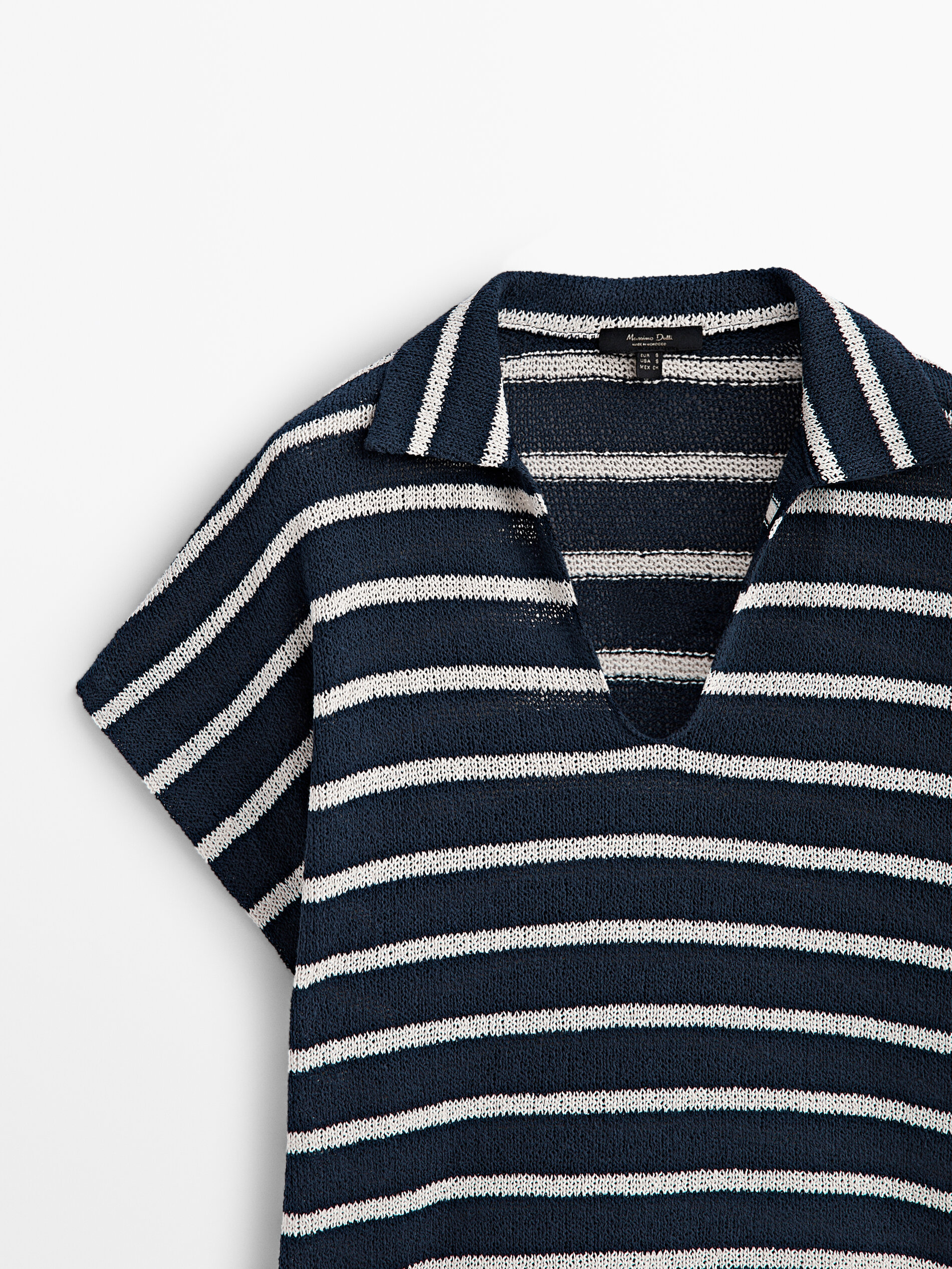 Camisa polo listrada, mistura de algodão, texturizada - AZUL MARINHO