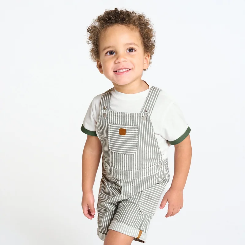 Salopette rayée denim et t-shirt vert bébé garçon Vert
