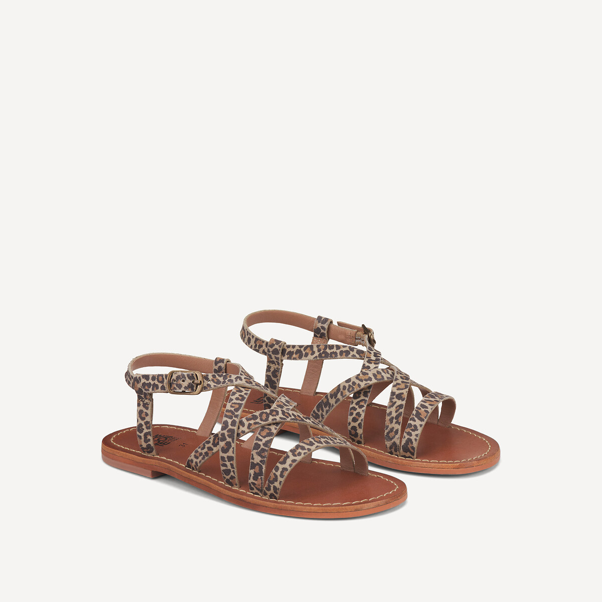 COLEÇÃO LA REDOUTE<br>Sandálias de couro com tiras, estampa de leopardo