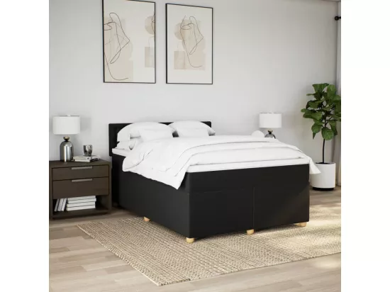Sommier à lattes de lit avec matelas Noir 160x200 cm Tissu
