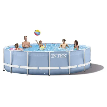 Intex Prism Frame Pool 457x122 mit Filterpumpe, Sicherheitsleiter, Abdeck- und Bodenplane