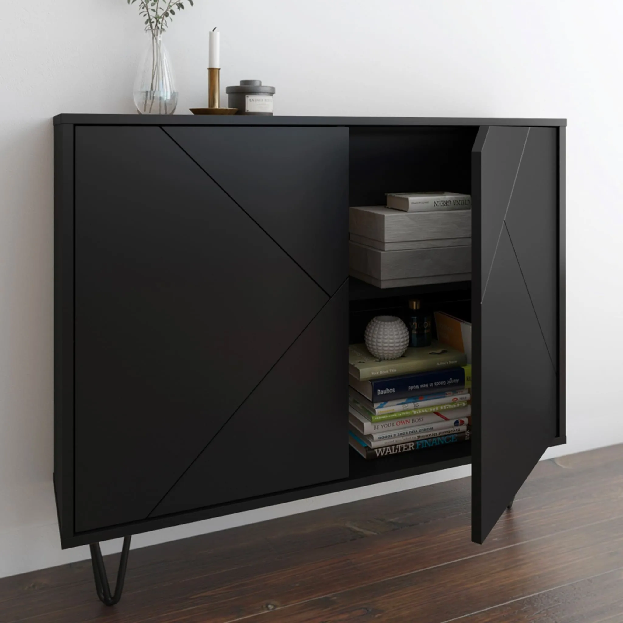 Nexera Console de Rangement 2 Portes Slim - Noir