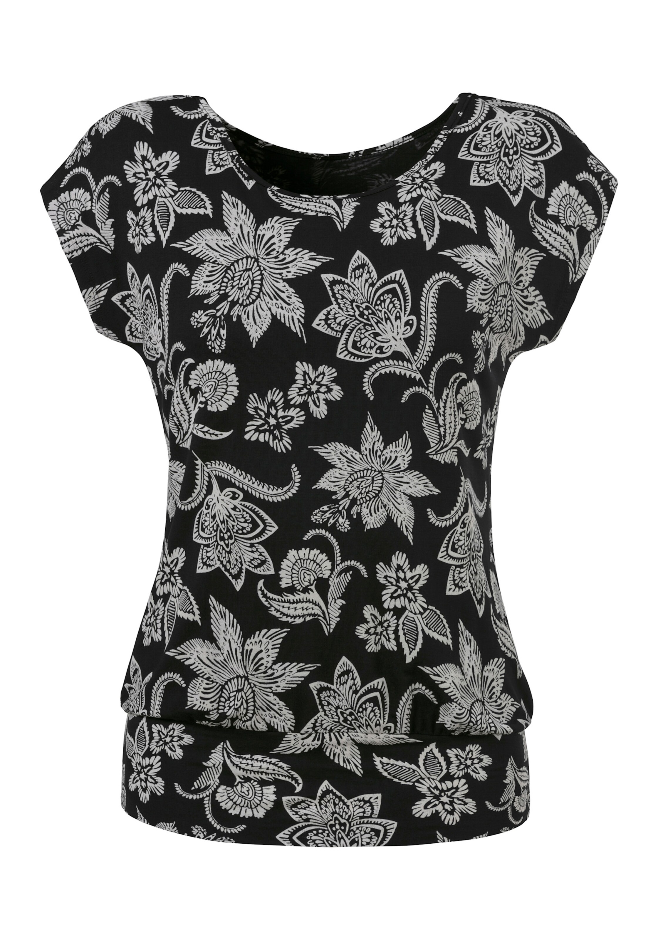 LASCANA Longshirt in schwarz bedruckt