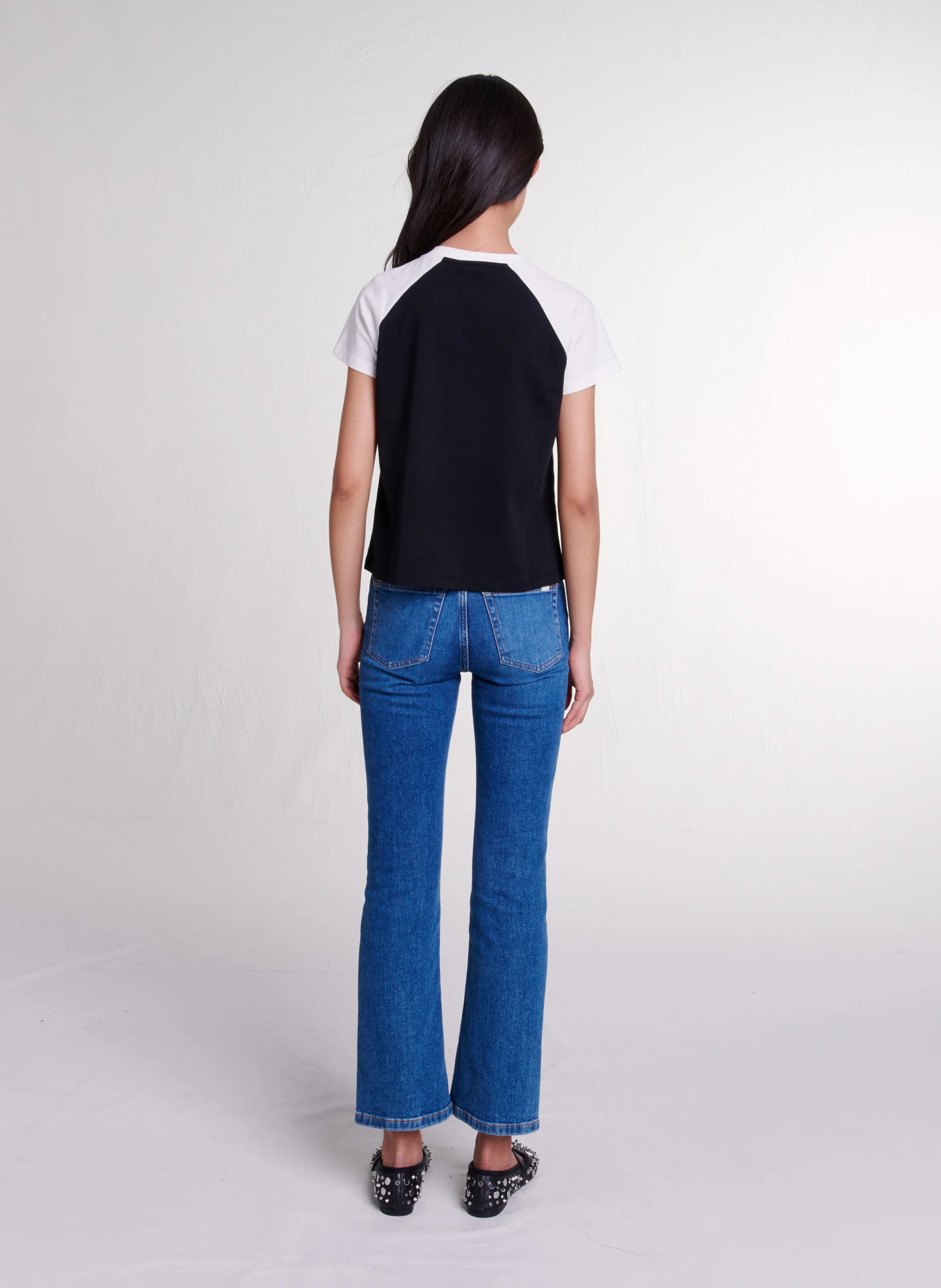 Tee-shirt droit col rond en coton | Noir