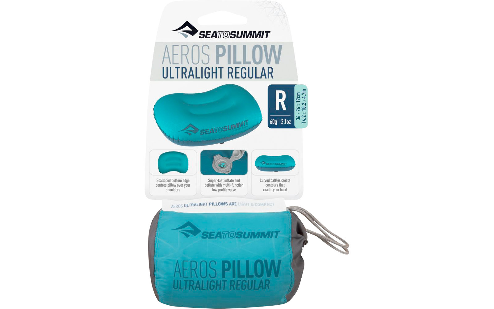 Sea to Summit Aeros Ultralight Pillow Reisekissen Regular, türkis 36x26x12cm