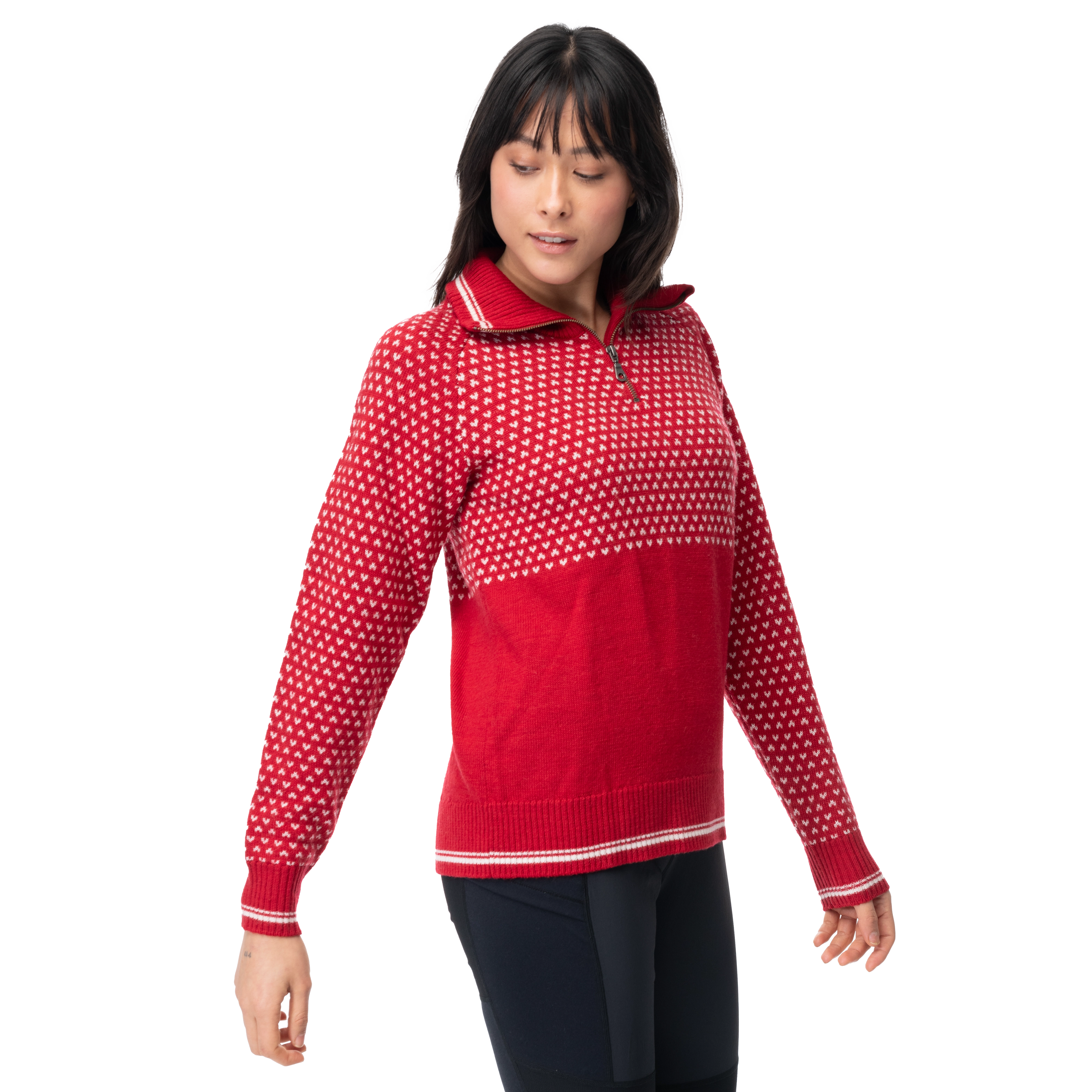 Alvdal Wool W Half Zip Red / Vanilla White