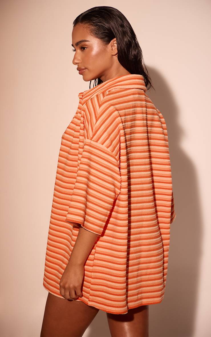 Orange Chemise De Plage En Tissu Éponge À Rayures