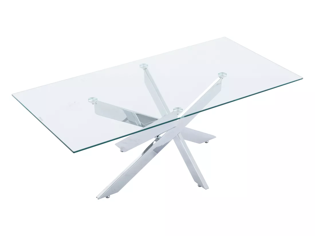 Table basse en verre trempé et métal chromé - Transparent - COSIMA