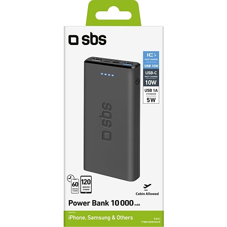 SBS powerbank 10.000 mAh - sort