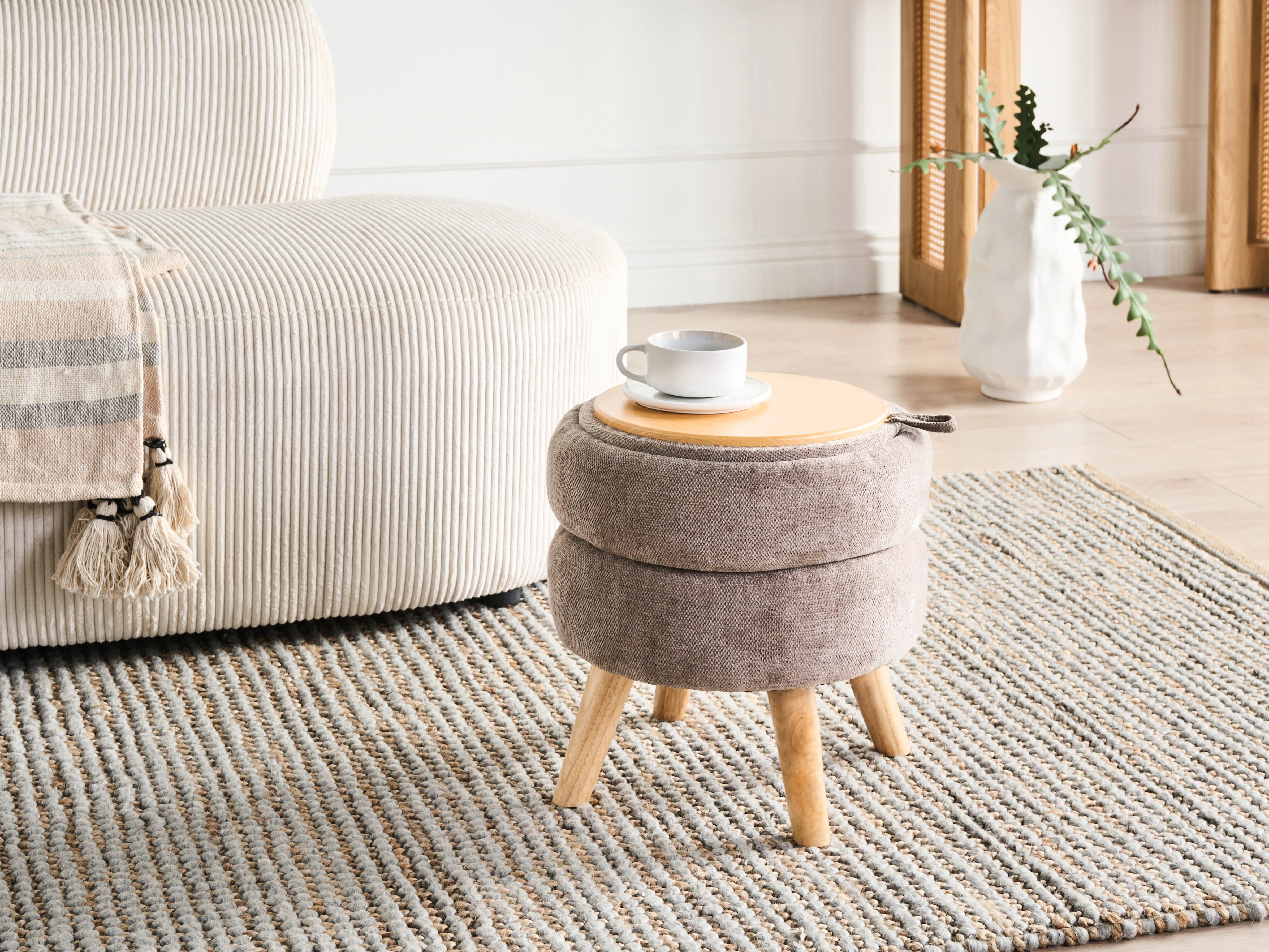 Poef met opbergruimte HAWLEY Chenille Taupe