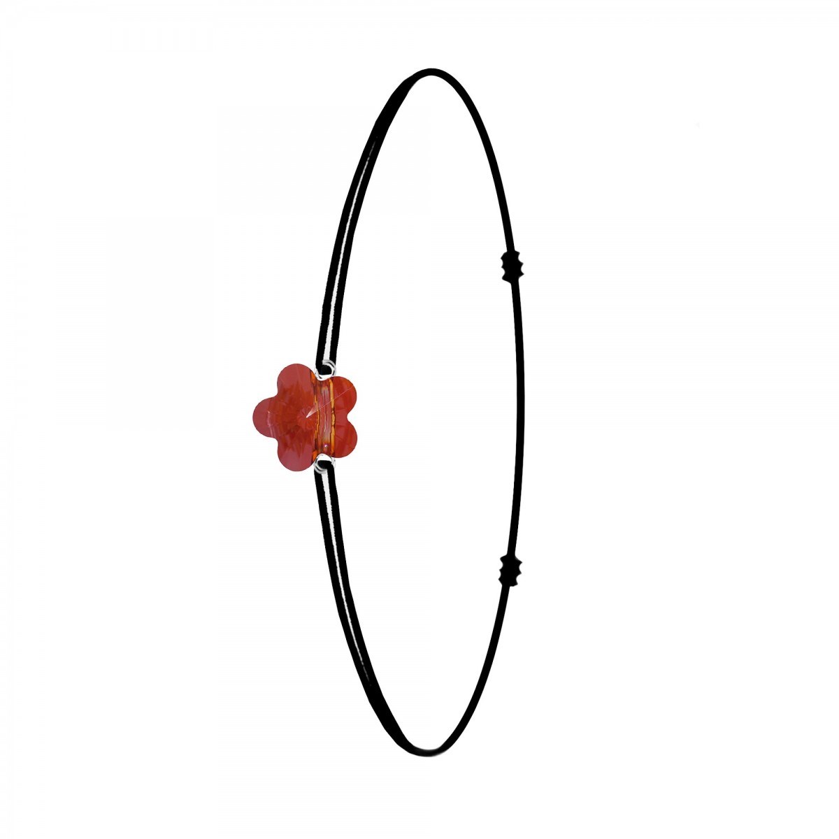 Bracelet élastique noir et fleur SC Crystal orné de Cristaux scintillants